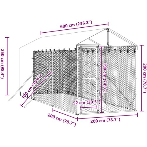  Vanjski kavez za pse s krovom srebrni 2x6x2,5 m pocinčani čelik Slike