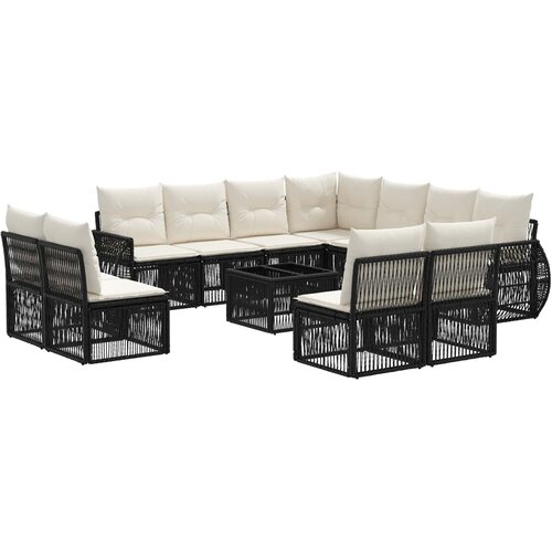 vidaXL Vrtna sedežna garnitura 12 pcs Črna in krem bela poli ratan, (5000270619) Cene