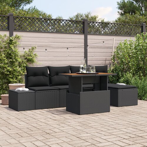 vidaXL 6-dijelni vrtni sofa set s jastučićima crni poli ratan Cijene