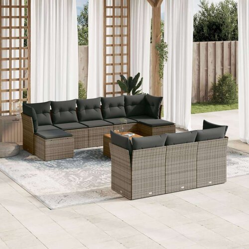 vidaXL 11-dijelni set vrtnih sofa od poliratana s jastucima sivi Cijene