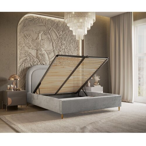 Maison de R&amp;ecirc;ve Svijetlo sivi tapecirani bračni krevet s prostorom za odlaganje s podnicom 180x200 cm Mija &amp;ndash; Slike