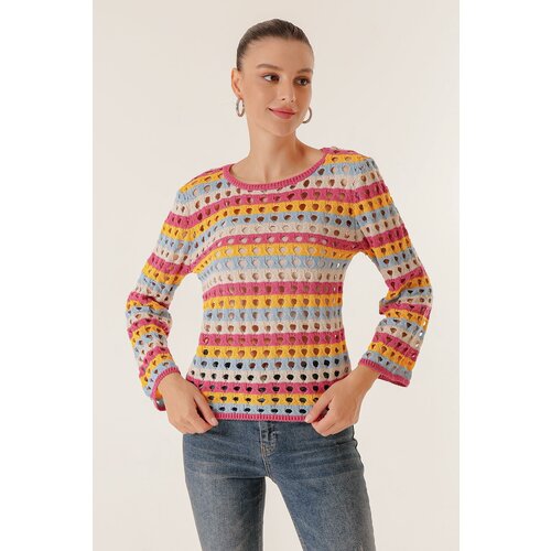 By Saygı Colorful Perforated Crop Sweater Slike
