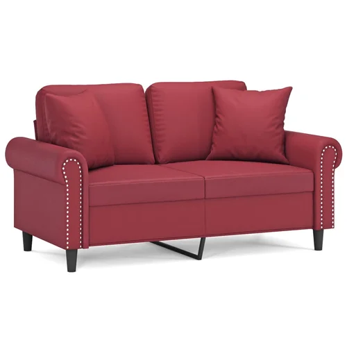 MAISON CHIC kavč - Sofa - Kanape dvosed z okrasnimi blazinami vinsko rdeč 120 cm um. usnje, (21727615)