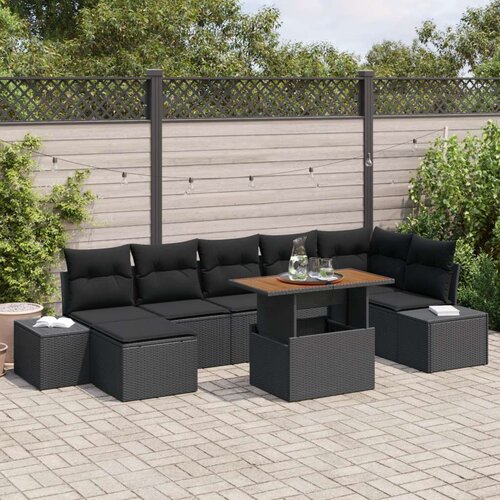  Set od 8 vrtnih sofa s jastučićima crni poli ratan Cene