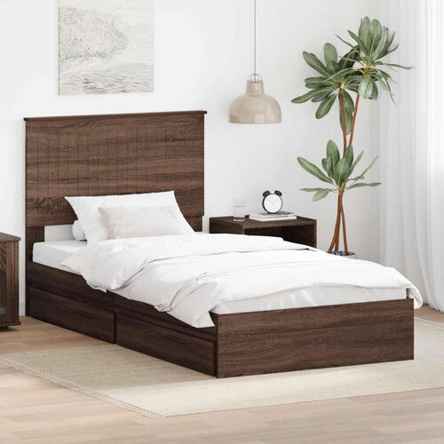  Krevet s od storage Smeđi hrast 100 x 200 cm Konstruirano drvo Cijene