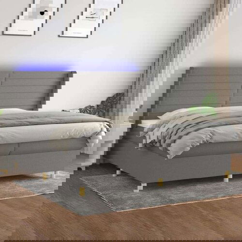  Krevet box spring s madracem LED tamnosivi 200x200 cm tkanina Cijene