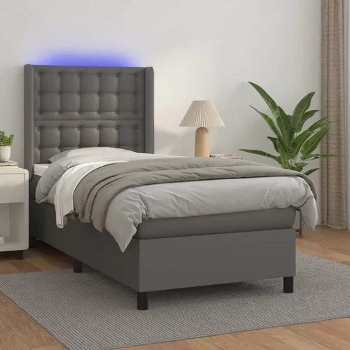  Box spring postelja z vzmetnico LED siva 90x200 cm umetno usnje, (20789811)