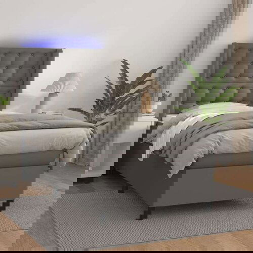  Box spring s madracem LED sivi 90x200 cm od umjetne kože Slike