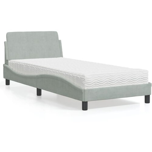 VidaXL Postelja z vzmetnico svetlo siva 90x200 cm žamet Slike