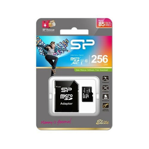 SiliconPower 256GB micro SDXC UHS-I U1 classa10 SR104+adapter ( MCSP256G10A/Z ) Slike