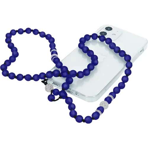 AVIZAR Okrogel telefonski dragulj s perlicami 80 cm, kolekcija Glam - prosojna mornarsko modra, (20763718)