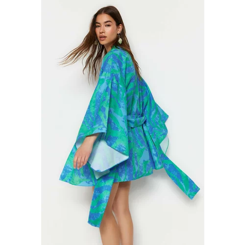 Trendyol Abstract Pattern Belted Mini No-woven Kimono & Kaftan