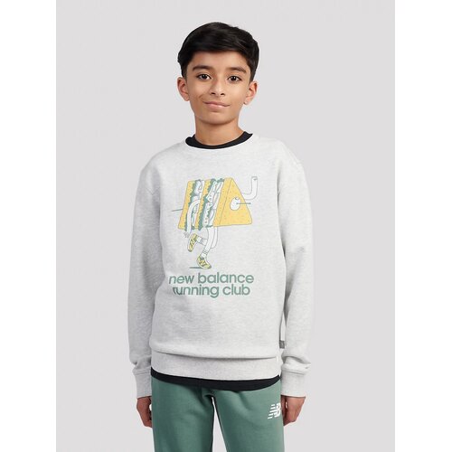 New Balance Running Club Cartoon Graphic Ft Crew Kids Pulover ash heather Cene