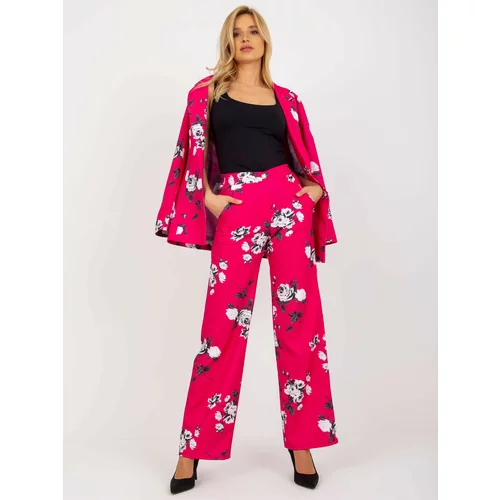 Fashion Hunters Fuchsia wide fabric trousers with rose suits