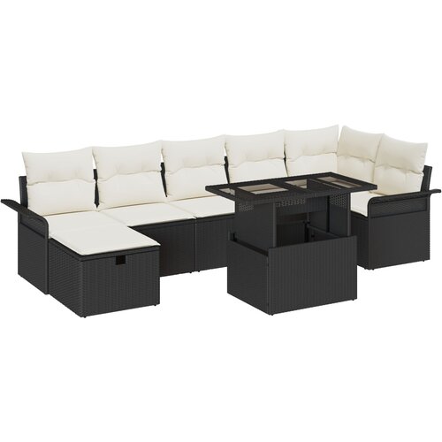 vidaXL 8-delna vrtna sedežna garnitura z blazinami črna poli ratan, 2-sedežna vrtna sofa s shranjevanjem in blazinami črna poli ratan Cene