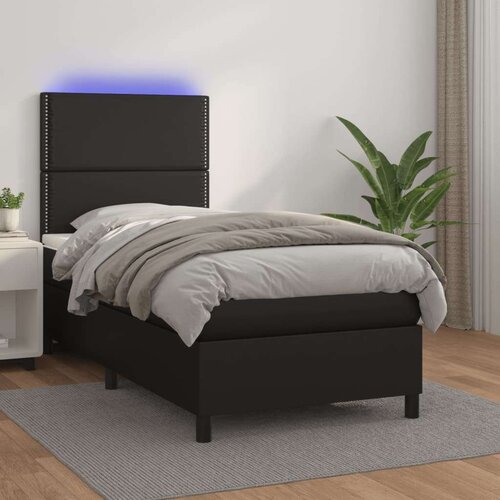  Box spring postelja z vzmetnico LED črna 90x200 cm umetno usnje, (20724437) Cene