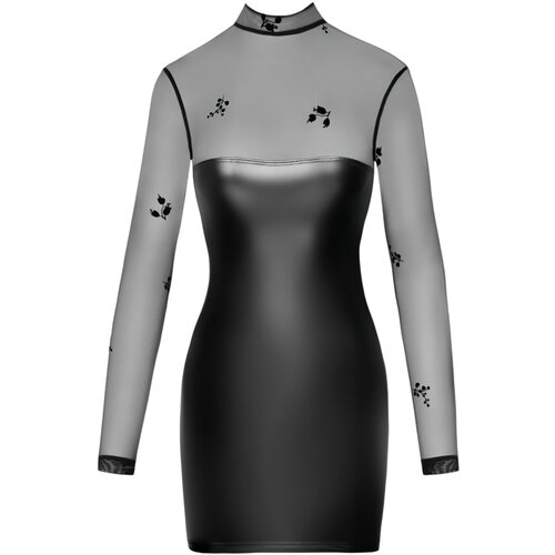 Noir Handmade sjajna haljina s prozirnim gornjim dijelom (crna) - XL Slike