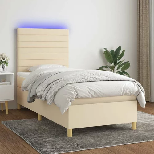  Box spring postelja z vzmetnico LED krem 80x200 cm blago, (20900679)