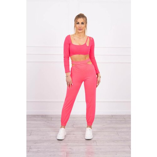 Kesi Set with a top blouse pink neon Slike