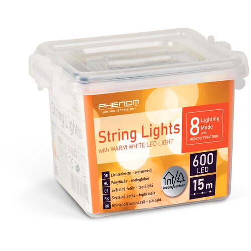 Phenom 59770W &amp;ndash; Božićne LED lampice zavjesa 15 m, 600 LED, toplo bijele, 8 programa, timer, IP44, prozirni kabel Slike