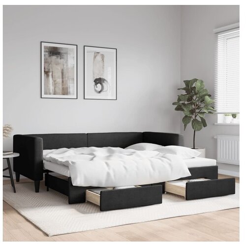VidaXL Dnevni krevet na razvlačenje s ladicama crni 90x190 cm tkanina Slike