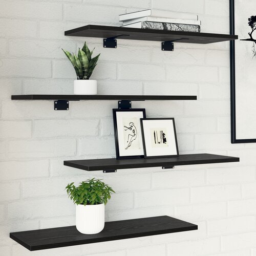 VidaXL Crna Hrastova Knjigovodstvena Polica - Set od 4, 60x20x1,5 cm, Napravljena od inženjerskog drveta Slike