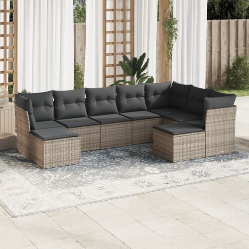 vidaXL 9-dijelni set vrtnih sofa od poliratana s jastucima sivi Cene
