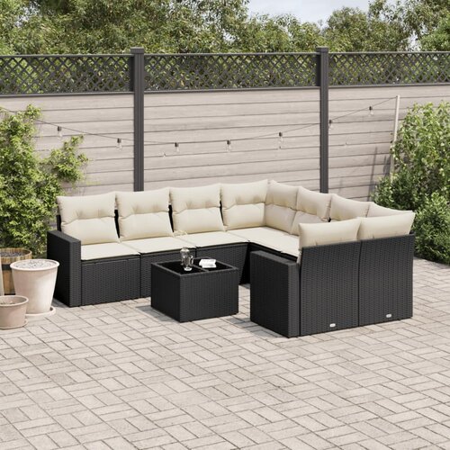 VidaXL 9-dijelni set vrtnih sofa s jastucima crni od poliratana Slike