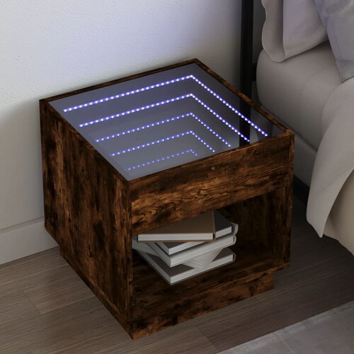 vidaXL Nočna mizica z neskončnimi LED dimljeni hrast 50x50x50 cm Cene
