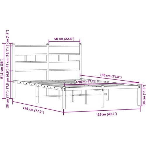 VidaXL Okvir kreveta bez madraca s uzglavljem boja hrasta 120x190 cm Slike
