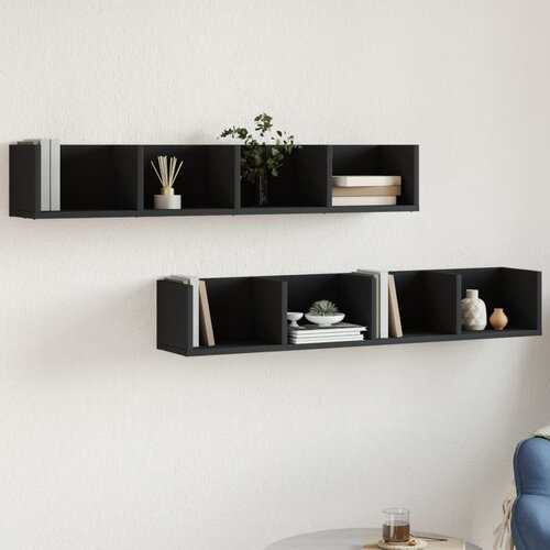VidaXL Zidni ormarići 2 kom crni 99x18x16 5 cm od konstruiranog drva Slike