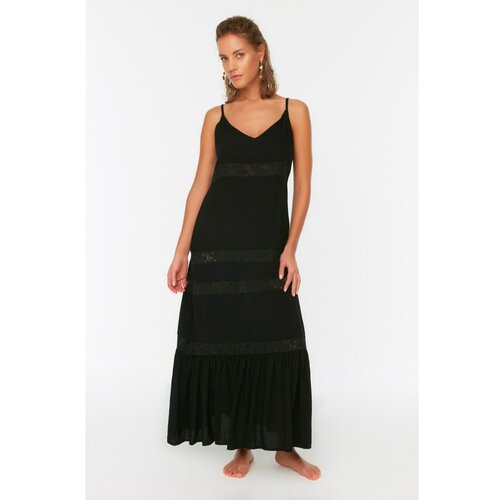 Trendyol Black Stripe Accessory Detail Dress Slike