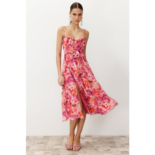 Trendyol multicolored rose detailed chiffon woven dress Cene