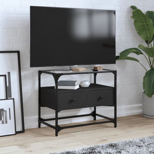  The Living Store TV omarica s stekleno plo&amp;scaron;čo črna 80x35x51 cm inženirski les - TV Omarica, (21508380) Slike