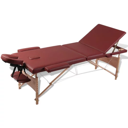 vidaXL Rdeča zložljiva masažna miza s 3 območji in lesenim okvirjem