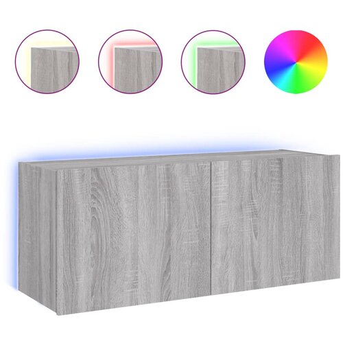 vidaXL Zidni TV ormarić s LED svjetlima siva boja hrasta 100x35x41 cm Cijene