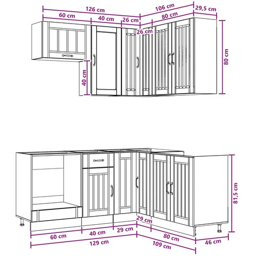 Kuhinjska jedinica LUCCA 8 pcs Staro drvo Konstruirano drvo Slike