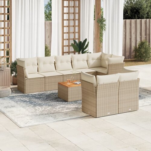 vidaXL 9-dijelni set vrtnih sofa s jastucima bež od poliratana Cijene