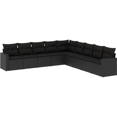  9-dijelni set vrtnih sofa s jastucima crni od poliratana Slike