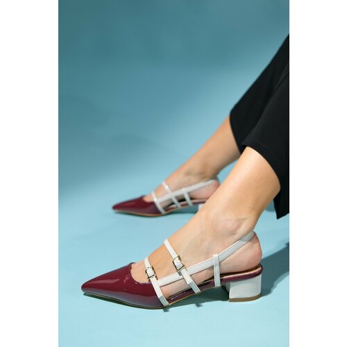 LuviShoes CENOVA Claret Red-Cream Patent Leather Women's Heeled Sandals Slike