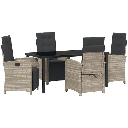 VidaXL 5-dijelni vrtni blagovaonski set s jastučićima svjetlosiva poli ratan, vrtni stol crni 160x80x73 cm staklo otporno na udarce Slike