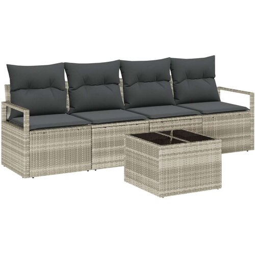  Set od 5 komada sofe za vrt s jastucima svijetlosiva poli ratan  dvosed sofe za vrt s jastucima siva poli ratan Cijene