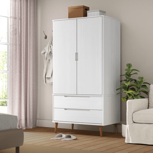 vidaXL Garderobna omara bela 90x55x175 cm trdna borovina Cene