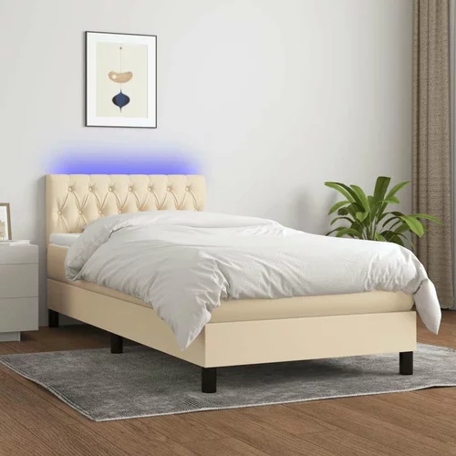  Box spring postelja z vzmetnico LED krem 90x200 cm blago, (20725960)