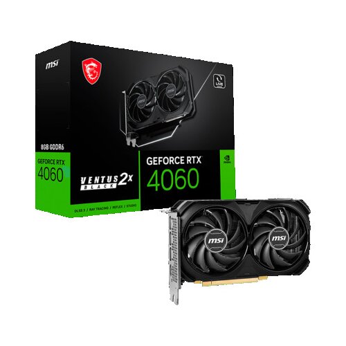 MSI Video Card NVidia RTX 4060 VENTUS 2X BLACK 8G OC (8GB GDDR6/128bit, PCI-E 4.0 x8, 1&amp;times;8 pin, Retail)/ 36 MJESECI Slike