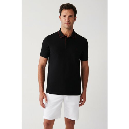Avva Men's Black 100% Cotton Standard Fit Regular Cut Snap Fastener Polo Collar T-shirt Slike