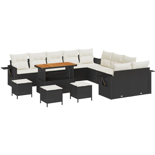 VidaXL 14 delni vrtni sofa set z blazinami Črn Poli ratan Akacija, 4 delni vrtni jedilni set z blazinami Črn Poli ratan Akacija Slike