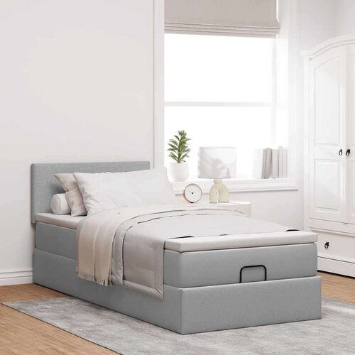 VidaXL otomanski krevet s madracem svijetlosivi 90x200 cm tkanine Slike