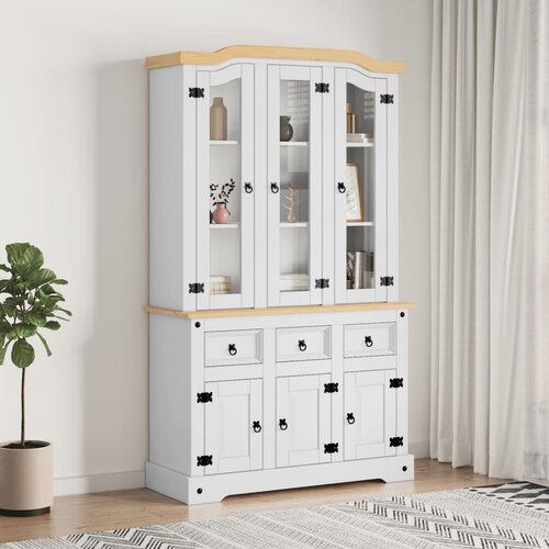  The Living Store Visoka omara Corona bela 112x43x196 cm trdna mehi&amp;scaron;ka borovina - Visoka Omara, (21441106) Slike