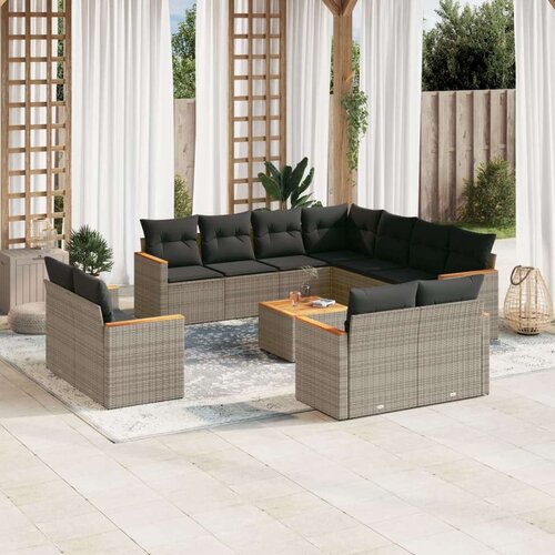 VidaXL 12-dijelni set vrtnih sofa od poliratana s jastucima sivi Slike